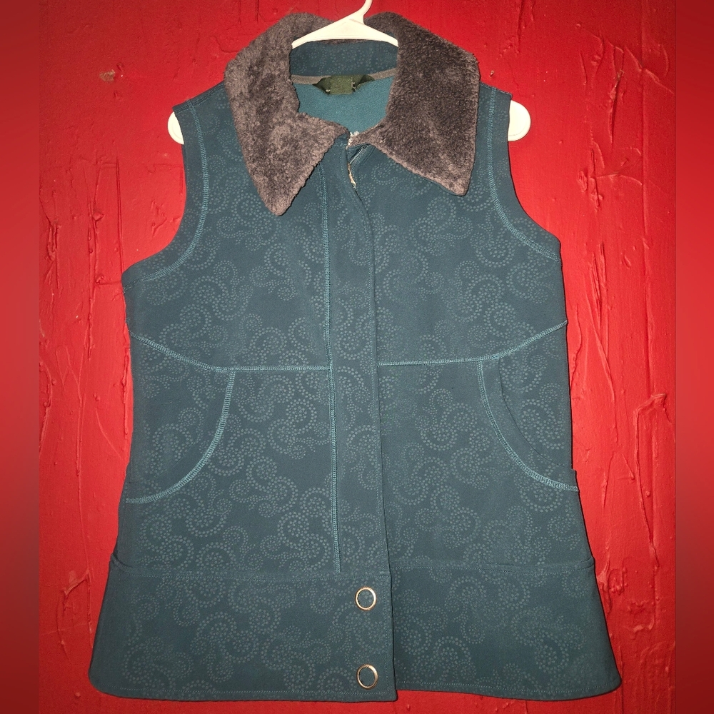 Woolrich Dark Teal Vest with Faux Fur Collar